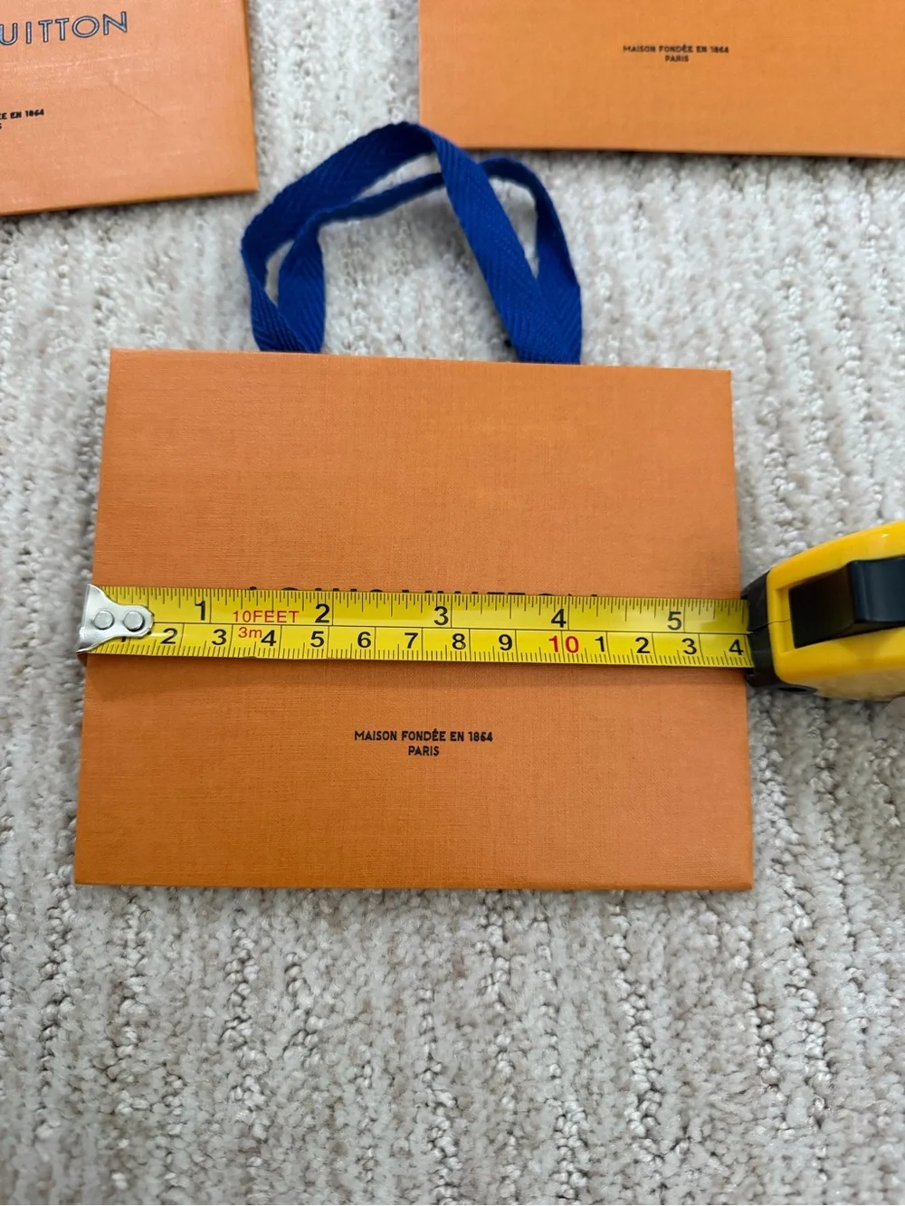 Louis Vuitton Orange Shopping Bag with Blue Handles